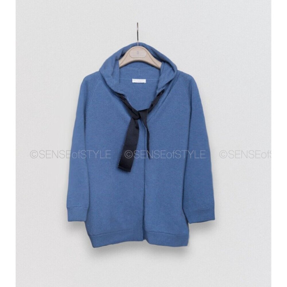 Brunello Cucinelli 100% Cashmere cardigan blue monili trim size XS 38 2